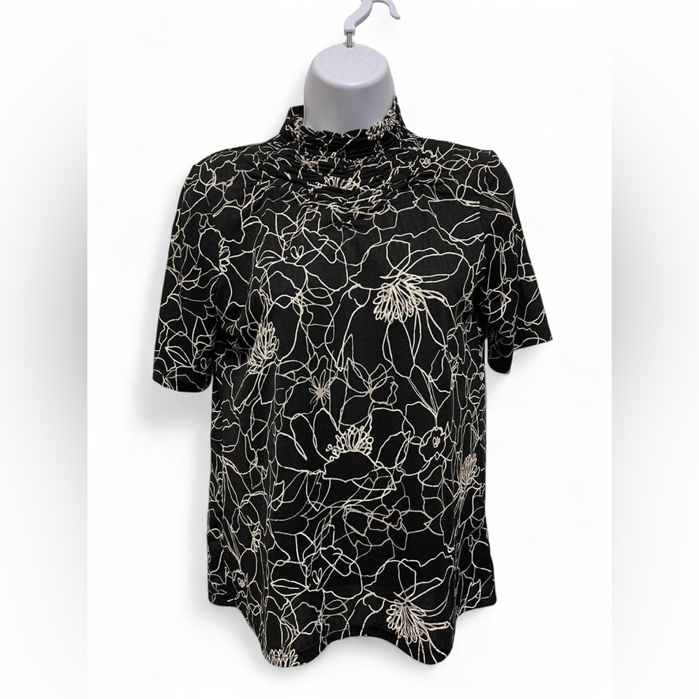 High-Neck Black Floral Print Blouse